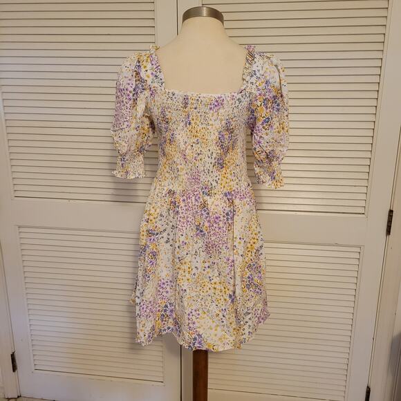 1 State Medium Floral Cottagecore Puff Sleeve Smocked Mini Dress - Picture 2 of 8